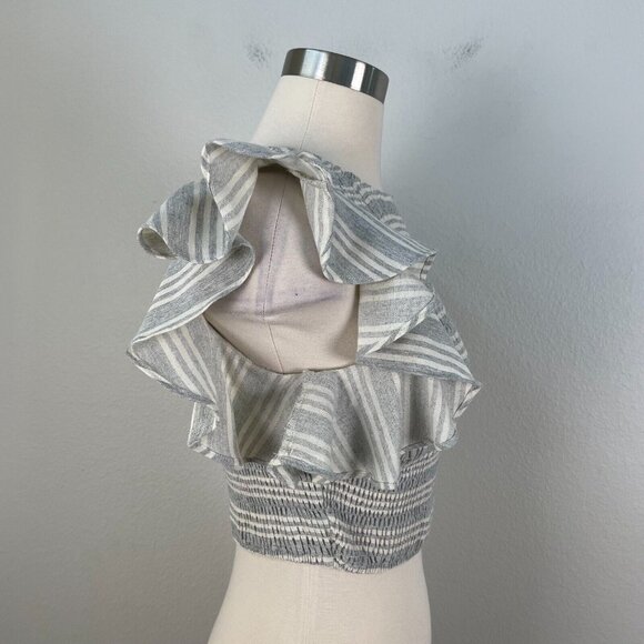 Storia Womens Medium Smocked Flutter Sleeve Crop Top Gray Sleeveless - Picture 4 of 9